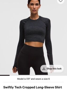 Swiftly Tech Cropped Long-Sleeve Shirt — Black with rainbow sparkles